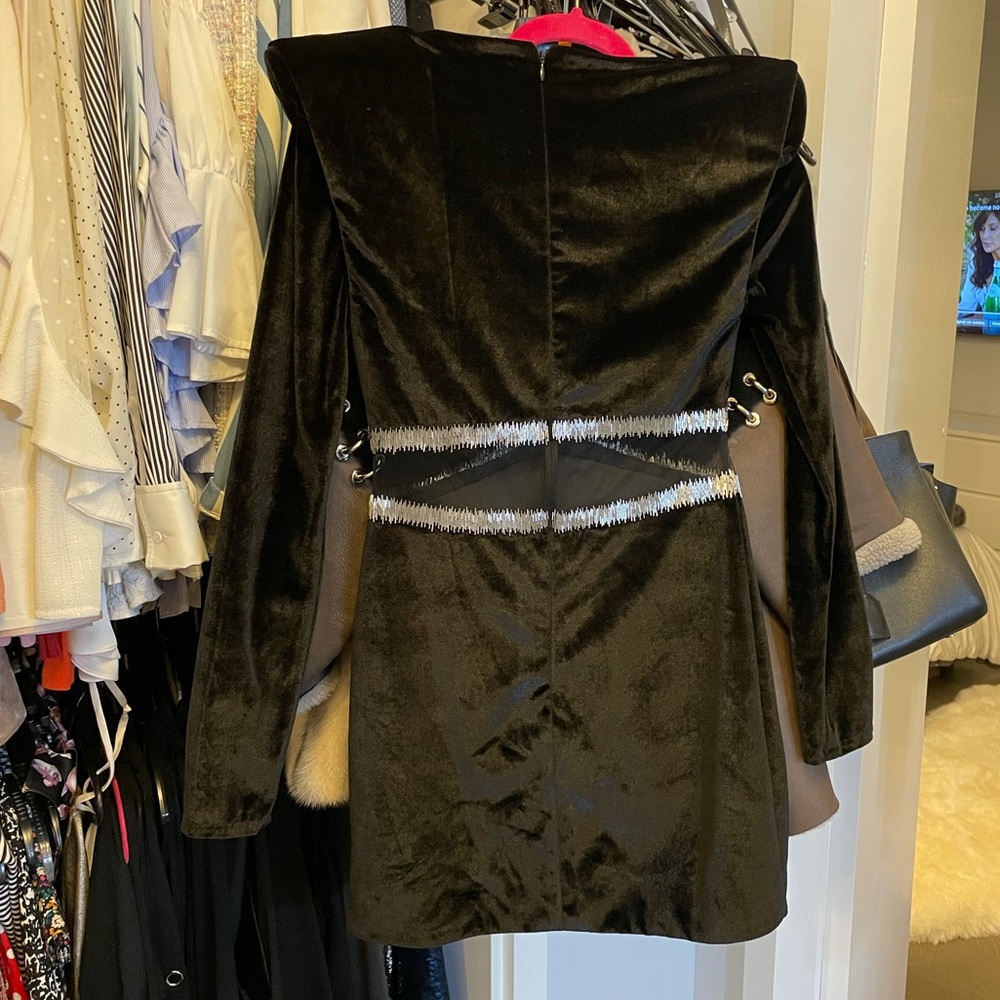 NEW Retrofete black velvet sheer inset mini dress - Picture 2 of 4